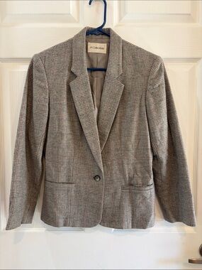 JH Collectibles Women's Plaid Blazer in Gray and Brown Tones Wool Blend